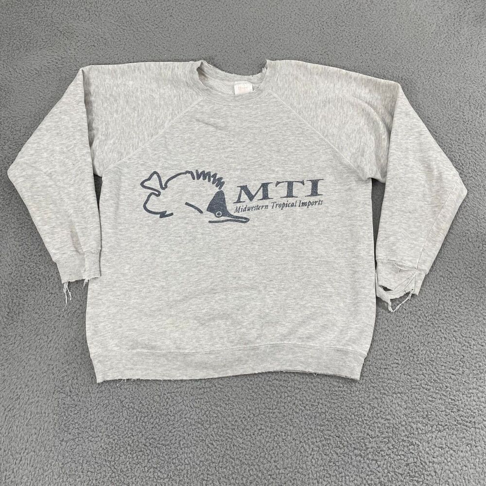 Vintage Hanes‎ Sport MTI Sweatshirt XL Gray 80s Distressed Pullover Crewneck